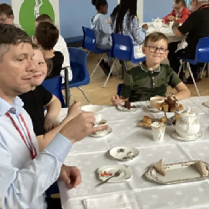 Pupils having afternoon tea