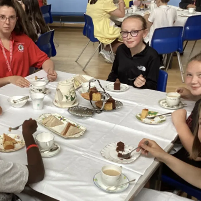 Pupils having afternoon tea