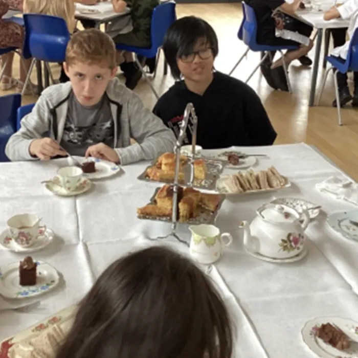 Pupils having afternoon tea